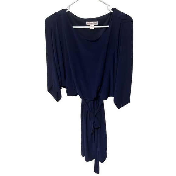 Coldwater Creek Dolman Sleeve Ruched Tie Waist Blouson Dress Navy Blue Size 10 - Picture 4 of 14